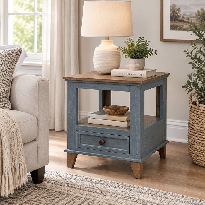 Camilla Solid Wood End table - Blue