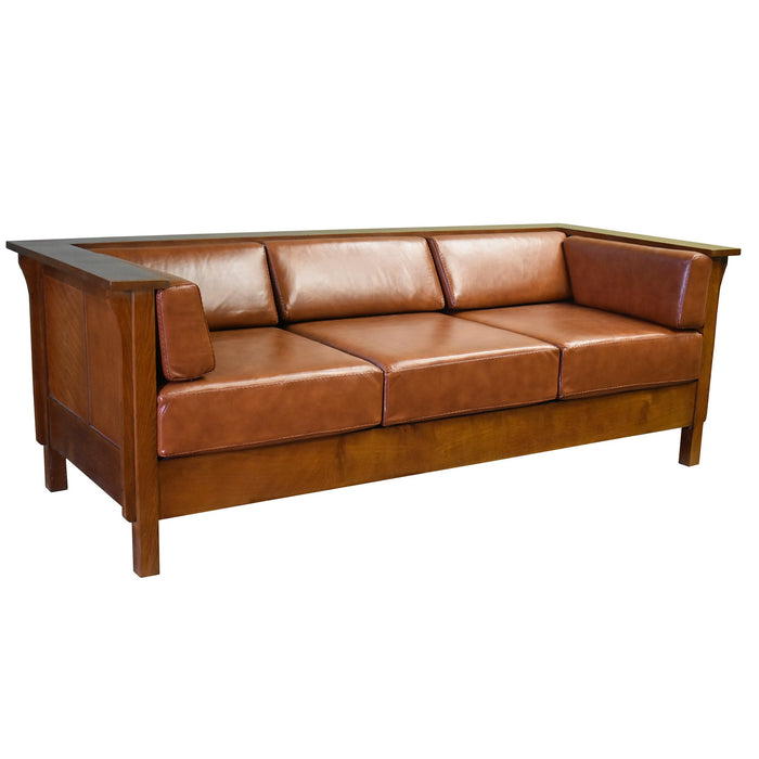 Arts and Crafts / Craftsman Cubic Panel Side Sofa - Russet Brown Leather (RB2)