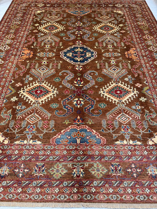 Hand-Knotted Vegetable Dye Kazak Rug from Pakistan,  9' 3" x 12'