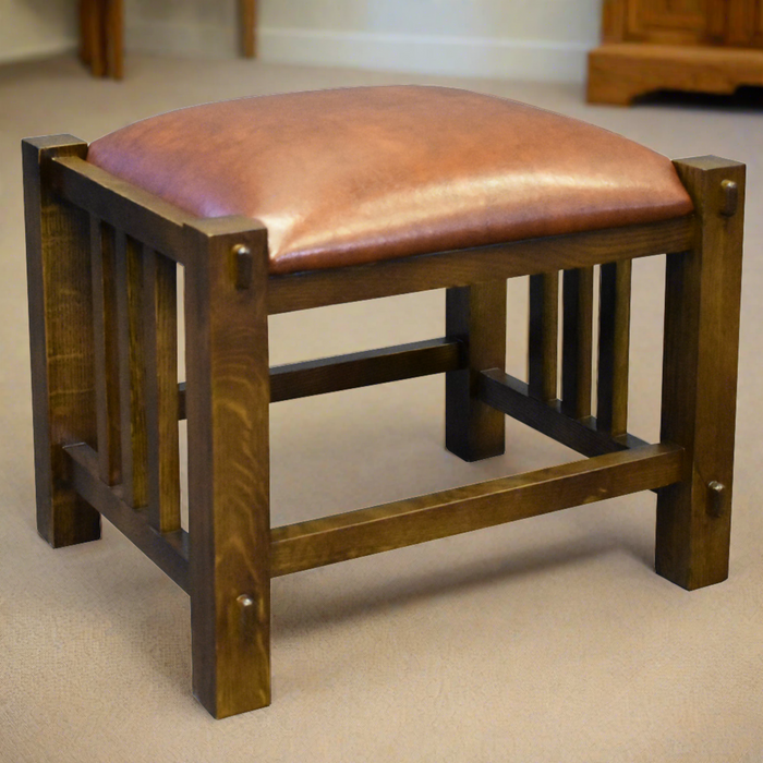 Mission Spindle Stool - Quarter Sawn Oak & Leather (2 Colors Available)