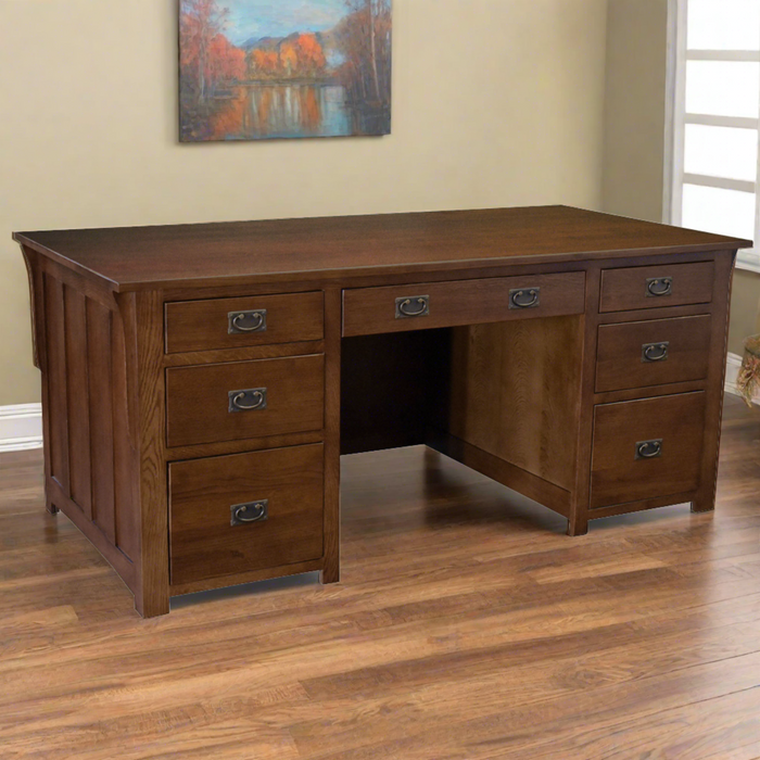 Mission Library Desk with File Cabinet Drawers - Walnut