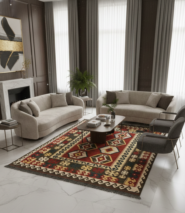 Afghan Kilim Handwoven flatweave Rug – size 4' 6" x 7"