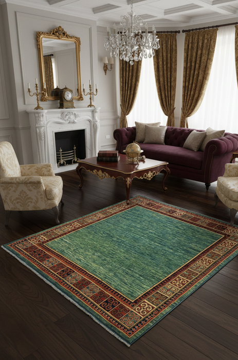 Hand-Knotted Vegetable Dye Kazak Rug from Pakistan, size 4' 7" x 6' 10"