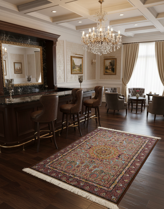 Exquisite 100% Silk Persian Design Rug – Elegant and Luxurious, size 4' 4" x 6' 7"