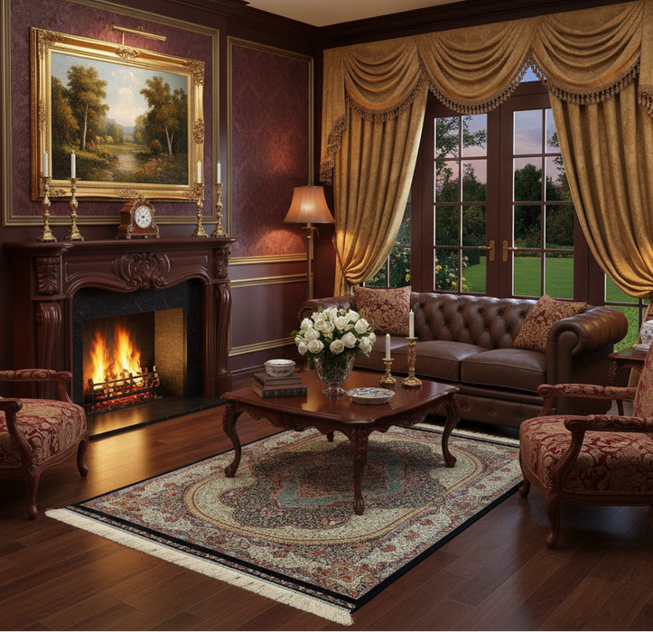 Exquisite 100% Silk Persian Design Rug – Elegant and Luxurious, size 3' 10" x 5' 8"  (H)