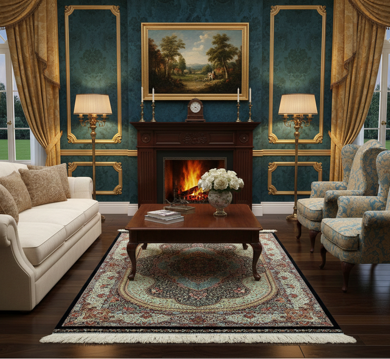 Exquisite 100% Silk Persian Design Rug – Elegant and Luxurious, size 3' 10" x 5' 8"  (H)