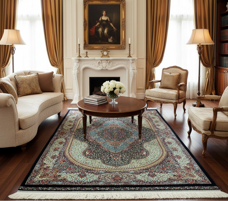 Exquisite 100% Silk Persian Design Rug – Elegant and Luxurious, size 3' 10" x 5' 8"  (H)