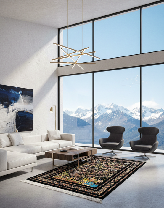 Exquisite 100% Silk Persian Design Rug – Elegant and Luxurious, size 4" x 6" (H)