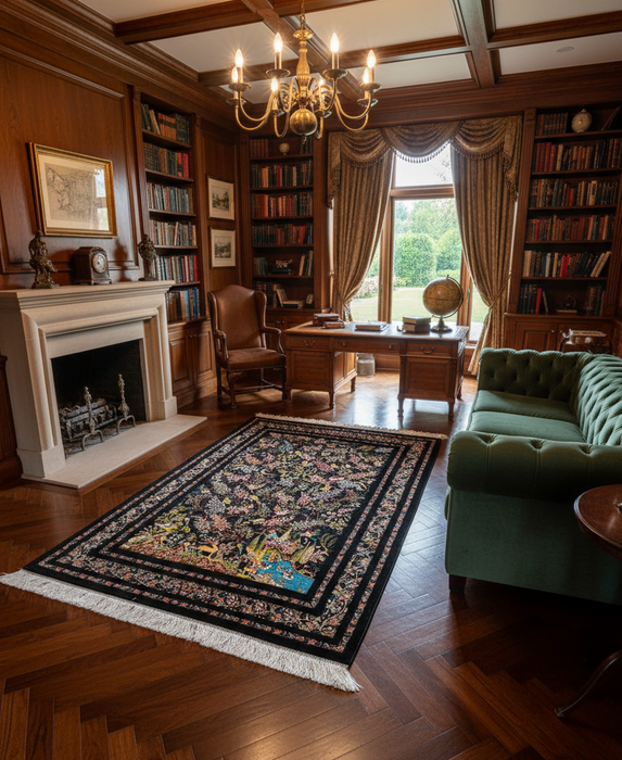 Exquisite 100% Silk Persian Design Rug – Elegant and Luxurious, size 4" x 6" (H)