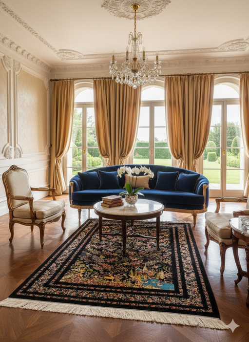 Exquisite 100% Silk Persian Design Rug – Elegant and Luxurious, size 4" x 6" (H)