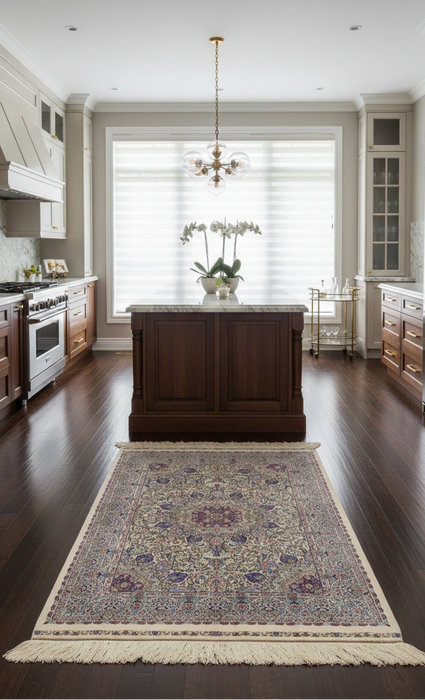 Exquisite 100% Silk Persian Design Rug – Elegant and Luxurious, size 3" x 5"x (H)