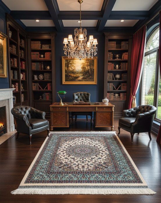 Exquisite 100% Silk Persian Design Rug – Elegant and Luxurious, size 3' 3" x 5" (H)