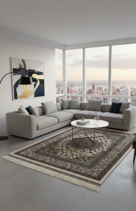 Exquisite 100% Silk Persian Design Rug – Elegant and Luxurious, size 3" x 5" (H)