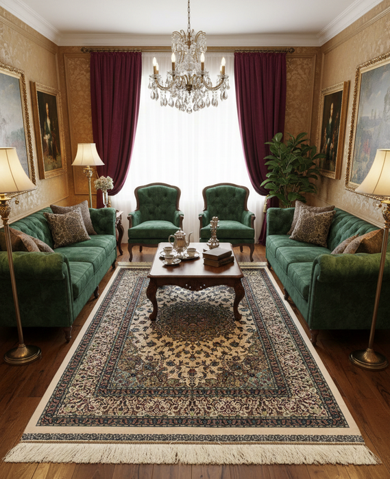 Exquisite 100% Silk Persian Design Rug – Elegant and Luxurious, size 3" x 5" (H)