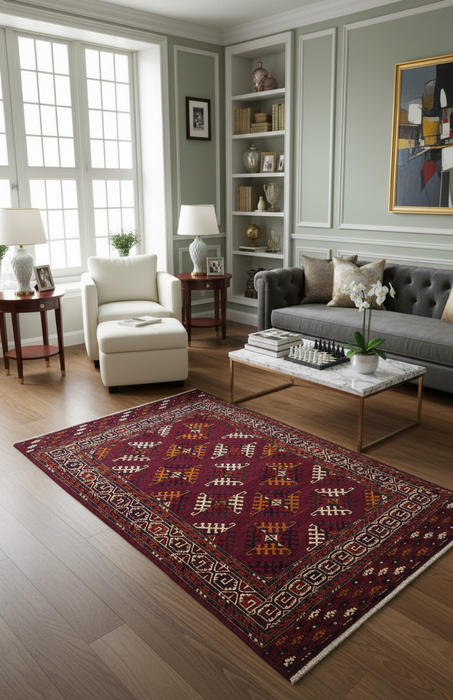 Terkaman Tribal Afghan Oriental Rug, size 4' 3" x 6' 7"