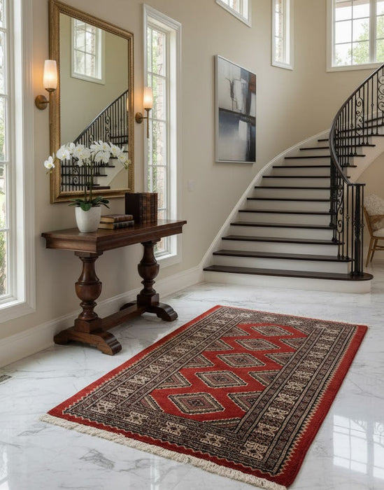 Hand-Knotted Pakistani Bokhara Rug – 100% Wool, 2' 7" x 4"  (M)