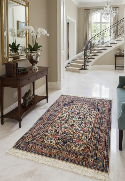 Hand-Knotted Pakistan Kashmiri Silk Wool Blend Rug, 3' 2" x 5' (E)