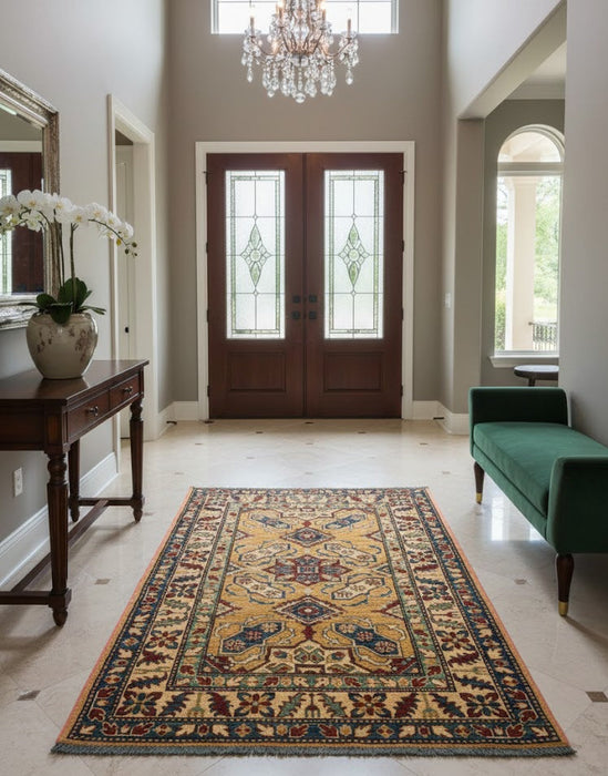 Hand-Knotted Vegetable Dye Kazak Rug from Pakistan, 3' 5" x 5'