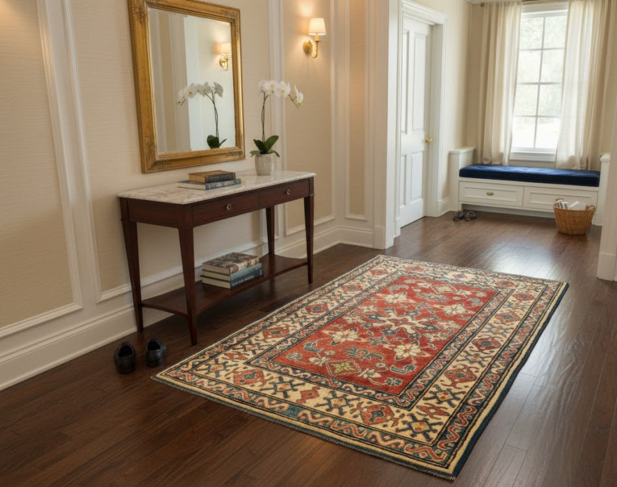 Hand-Knotted Vegetable Dye Kazak Rug from Pakistan, 3' 3" x 5' 4"
