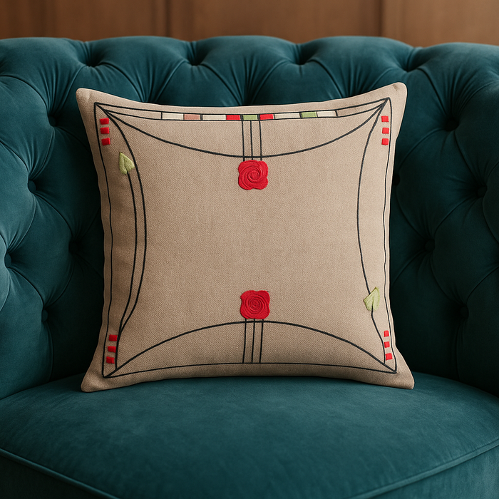 Arts & Crafts Mission-Style Embroidered Cushion/Pillow