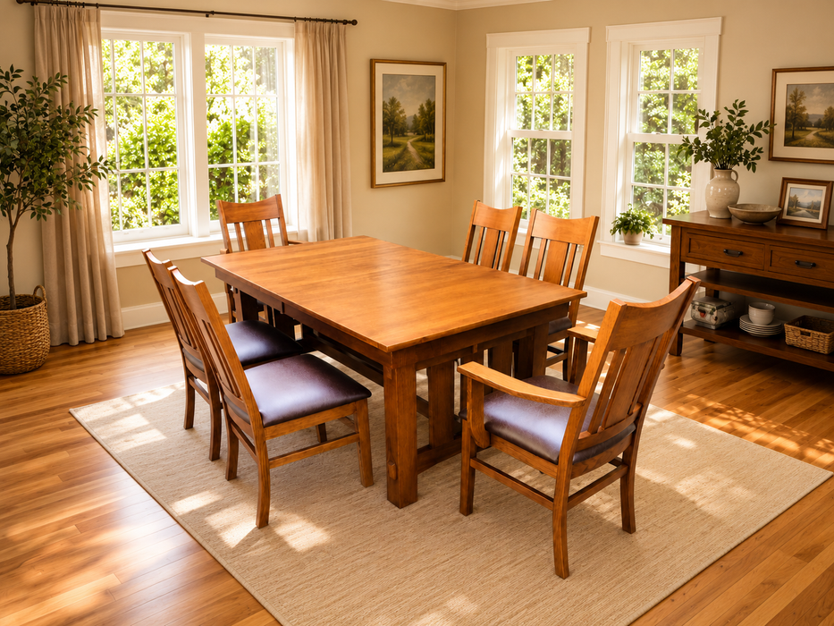 Mission Quarter Sawn Oak Dining Table and Chairs Set (2 Colors Available)