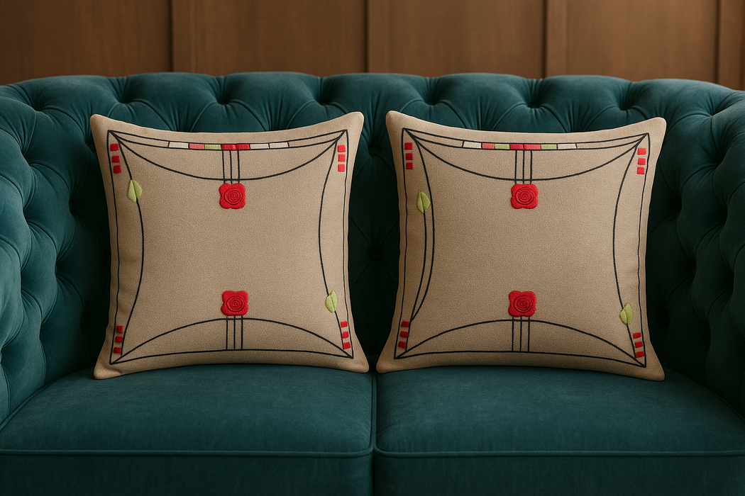Arts & Crafts Mission-Style Embroidered Cushion/Pillow