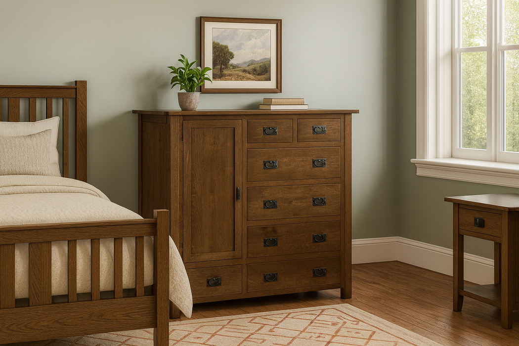 Mission Style Solid Oak Chest of Drawers - Walnut (AW)
