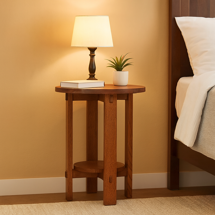Mission Style Oak Round End Table - Michael's Cherry