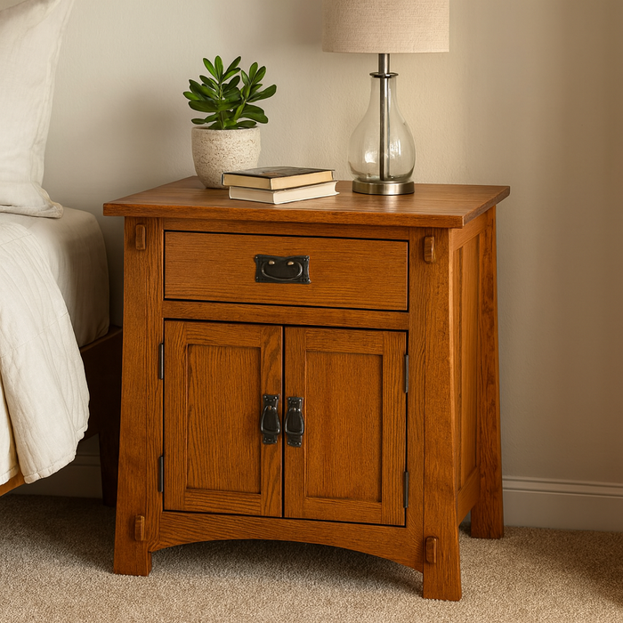 Mission Style Solid Oak Nightstand Model - Michael's Cherry Stain