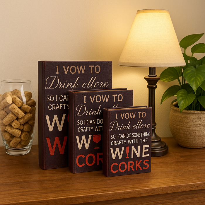 Decorative Wine Book Box Set of 3 – Hidden Storage Case, Faux Leather, Secret Keepsake Organizer