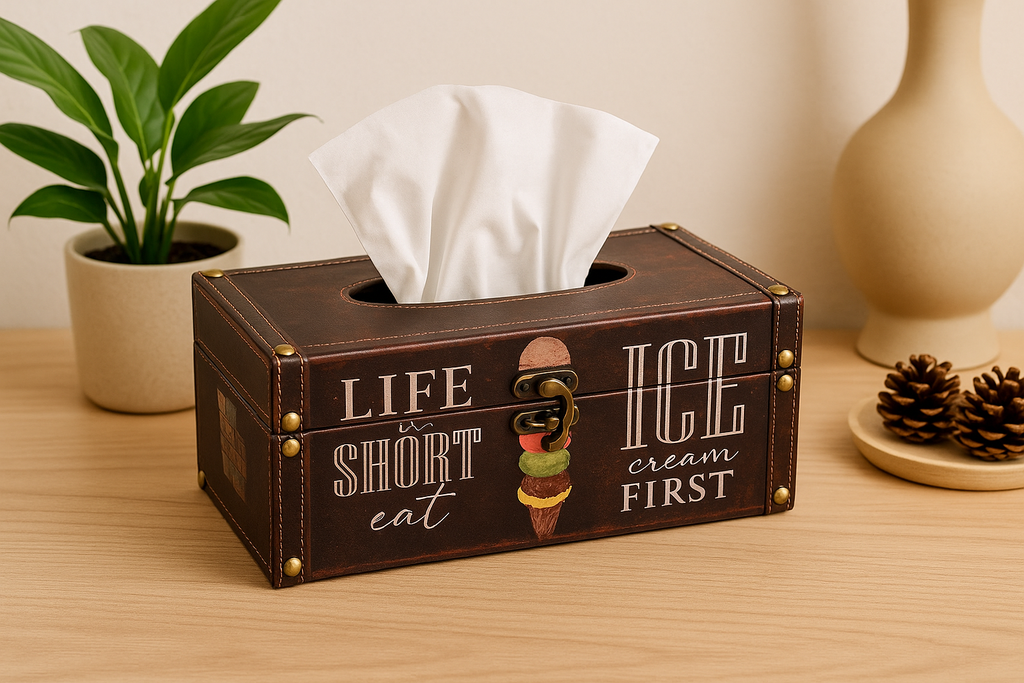 Decorative Wooden Tissue Box Holder with Vintage Prints – “Life is Sho