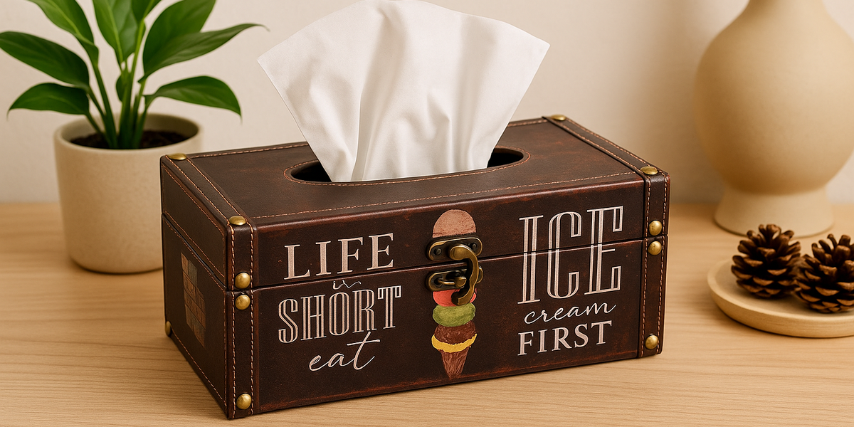 Decorative Wooden Tissue Box Holder with Vintage Prints – “Life is