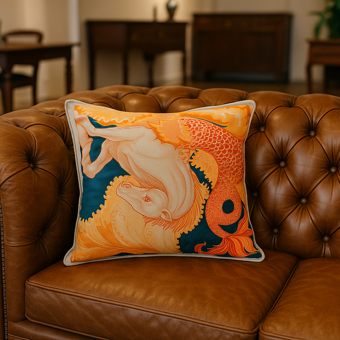 Artistic Horse & Koi Fish Cushion – Bold Decorative Throw Pillow
