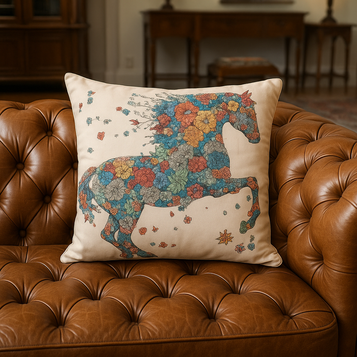 Floral Horse Print Cushion – Multicolor