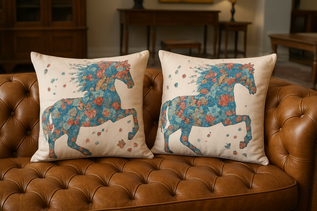 Floral Horse Print Cushion – Multicolor