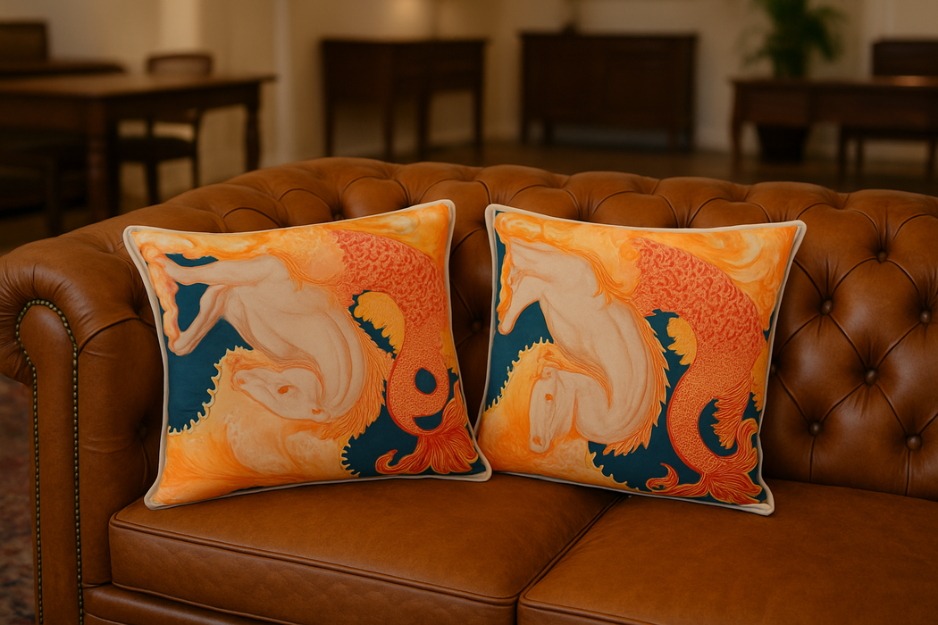 Artistic Horse & Koi Fish Cushion – Bold Decorative Throw Pillow