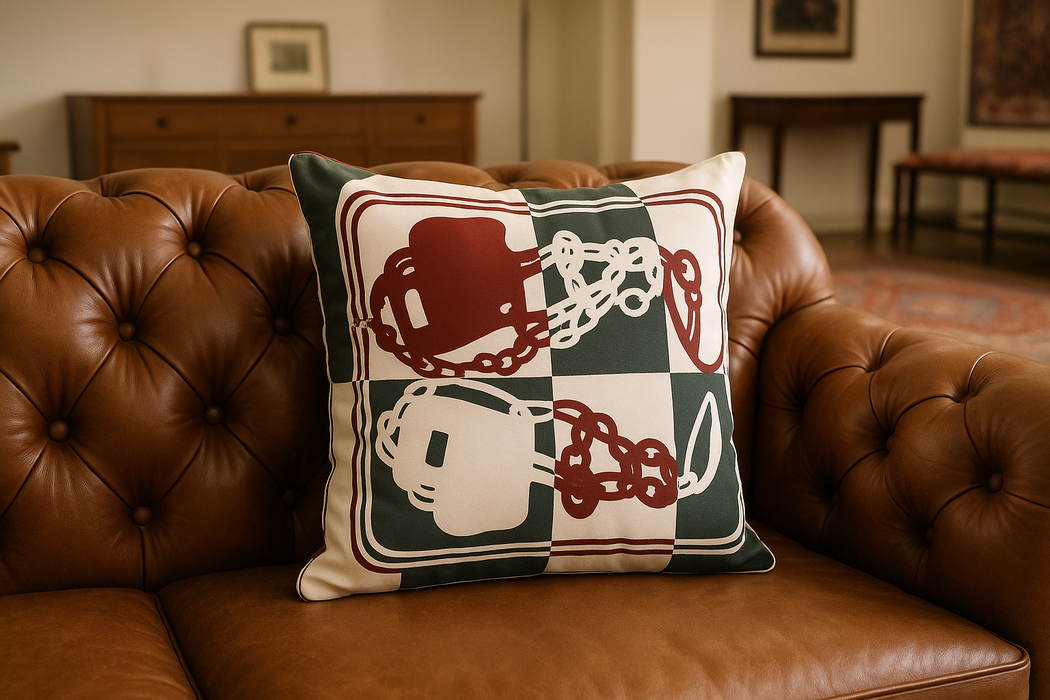 Modern Pop Art Cushion with Abstract Face & Chain Print – Square Throw Pillow