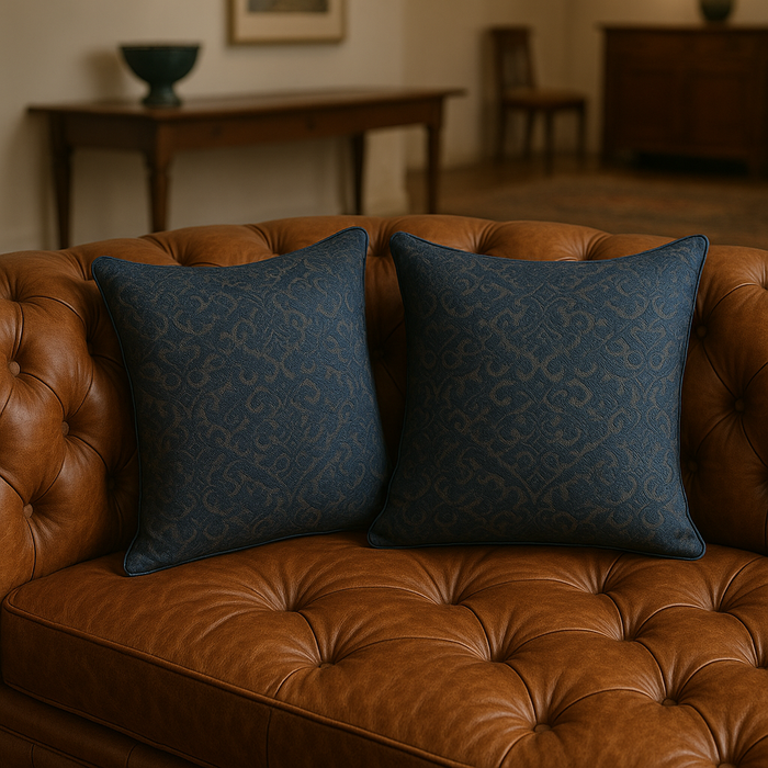 Navy Blue Damask Accent Cushion