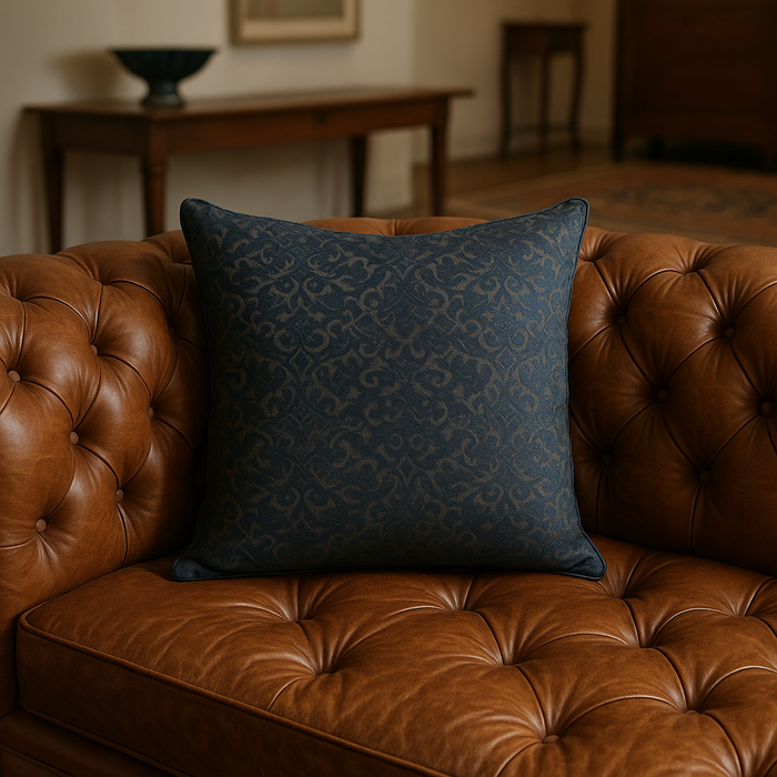 Navy Blue Damask Accent Cushion
