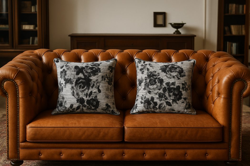 Black & White Floral Woven Cushion Cover