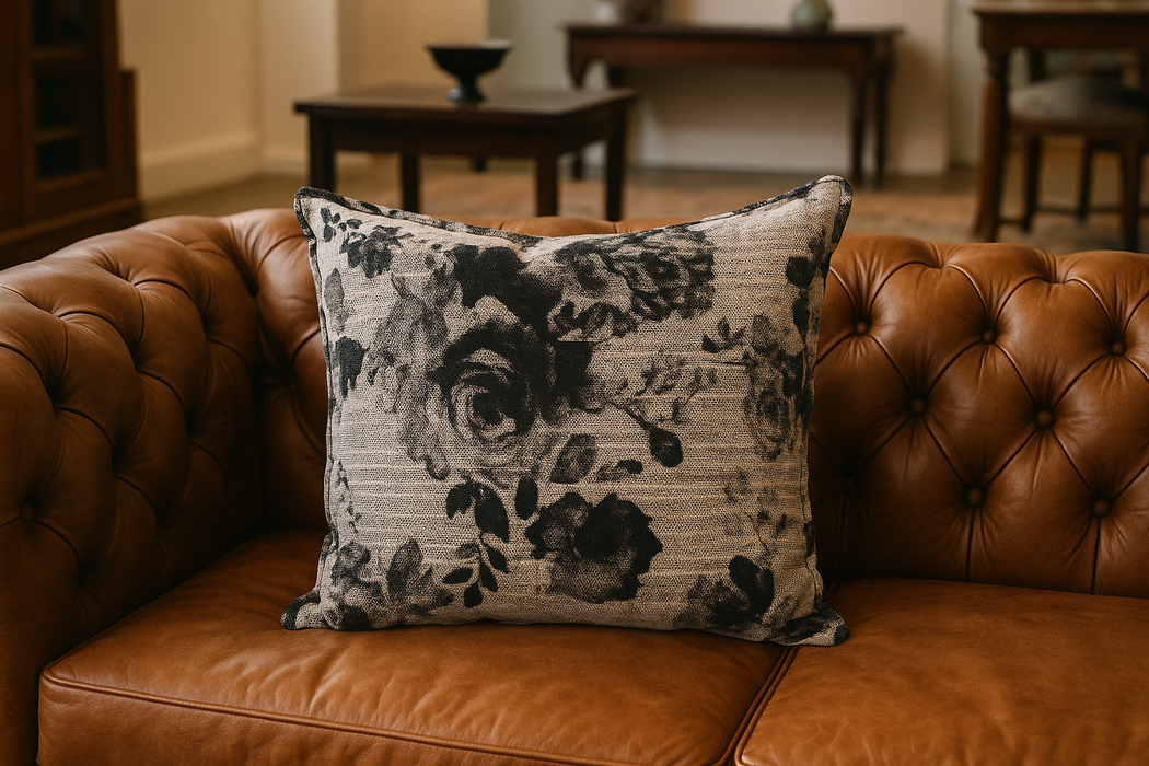 Black & White Floral Woven Cushion Cover