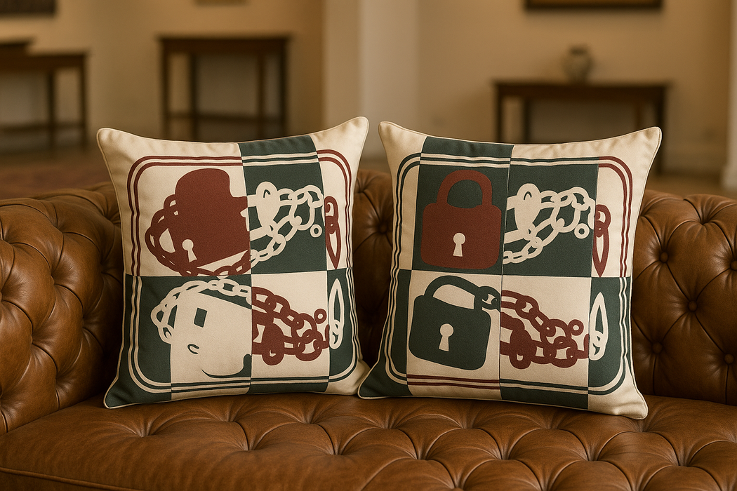 Modern Pop Art Cushion with Abstract Face & Chain Print – Square Throw Pillow