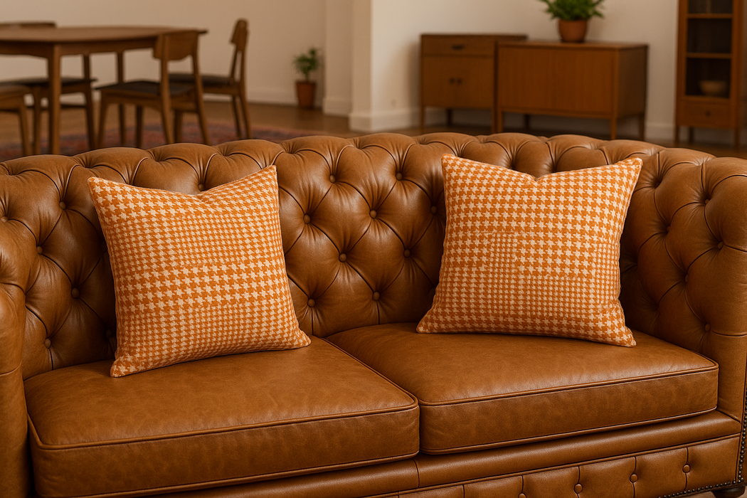 Rust Orange Houndstooth Throw Pillow – Modern Accent Cushion