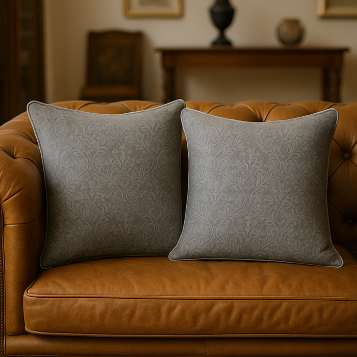 Elegant Grey Damask Decorative Cushion – Soft Quilted Accent Pillow