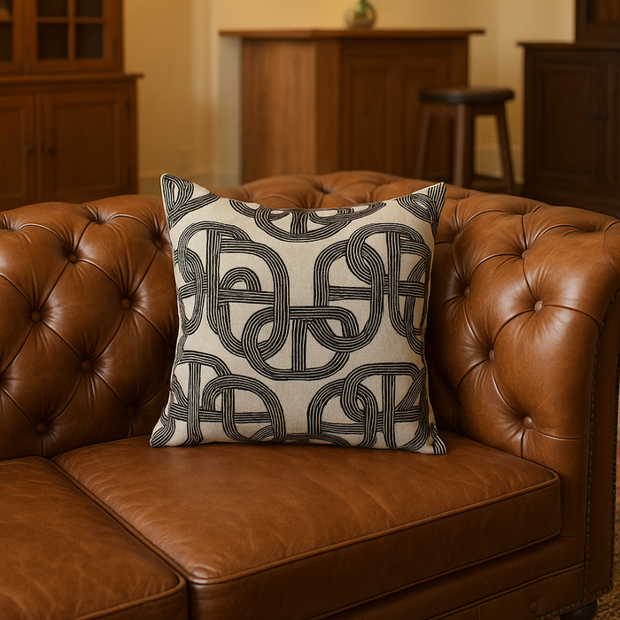 Black & Ivory Geometric Pattern Cushion – Modern Accent Pillow