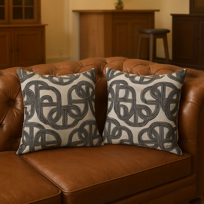 Black & Ivory Geometric Pattern Cushion – Modern Accent Pillow