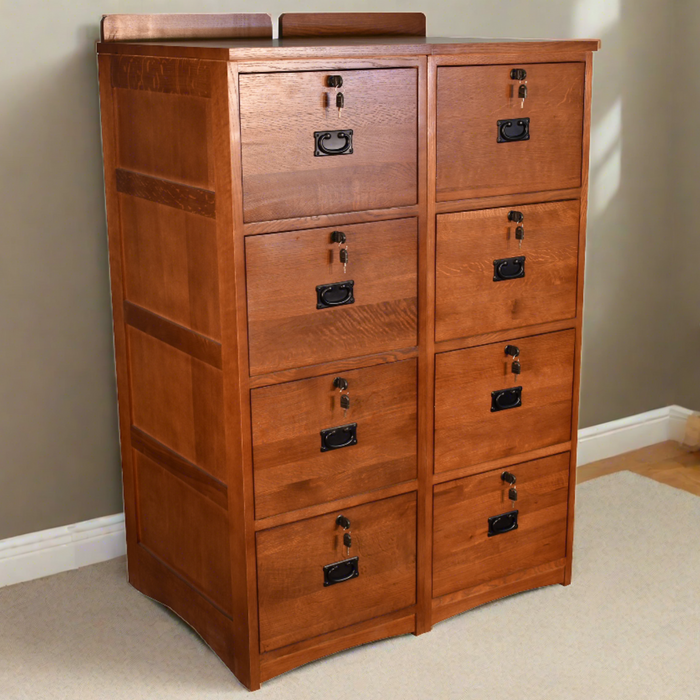 Set of 2 Mission Solid Oak 4 Drawer File Cabinet