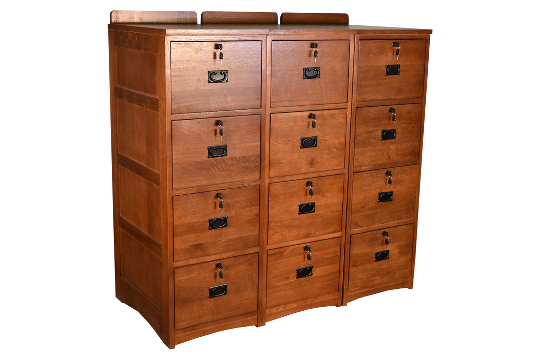 Set of 3 Mission Solid Oak 4 Drawer File Cabinet With Lock