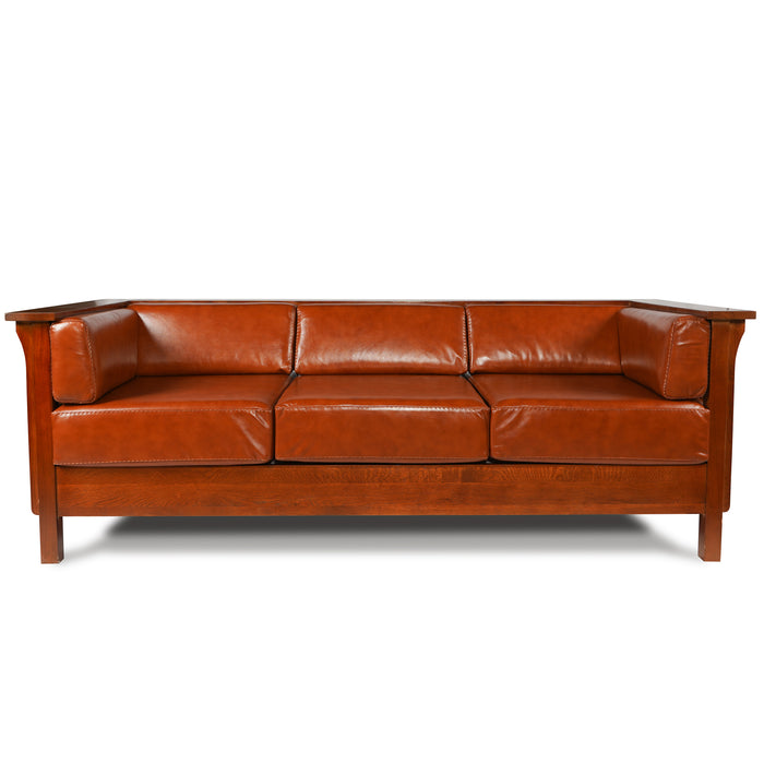 Mission / Craftsman Cubic Slat Side Sofa - Russet Brown Leather (RB2)