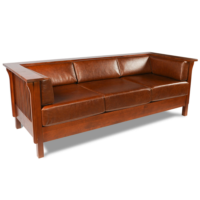 Preorder Mission / Craftsman Cubic Slat Side Sofa - Chestnut Brown Leather
